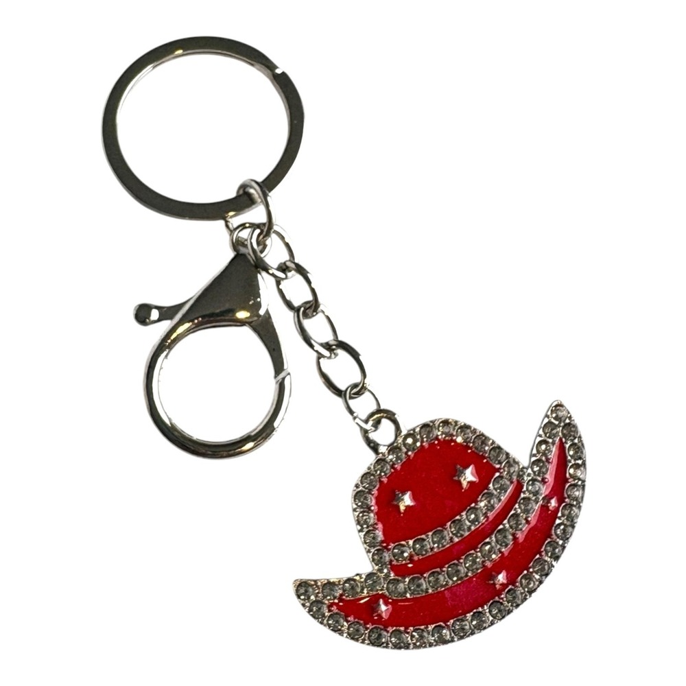 Red Rhinestone Cowboy Hat Key Chain 4" Western Bling Charm
